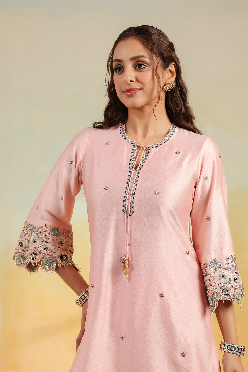 Light Pink Rose Cut Scallop Kurta Set