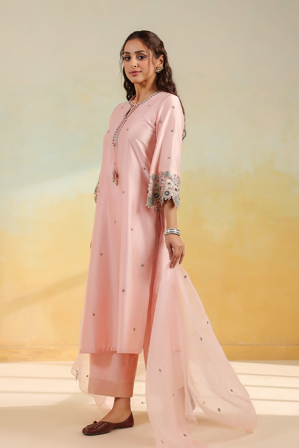 Light Pink Rose Cut Scallop Kurta Set
