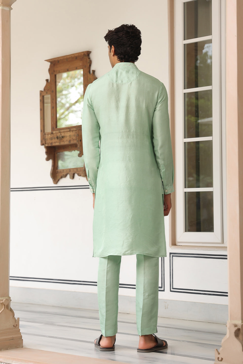 Gulzar Mint Green Criss Cross Embroidered Placket Kurta Set