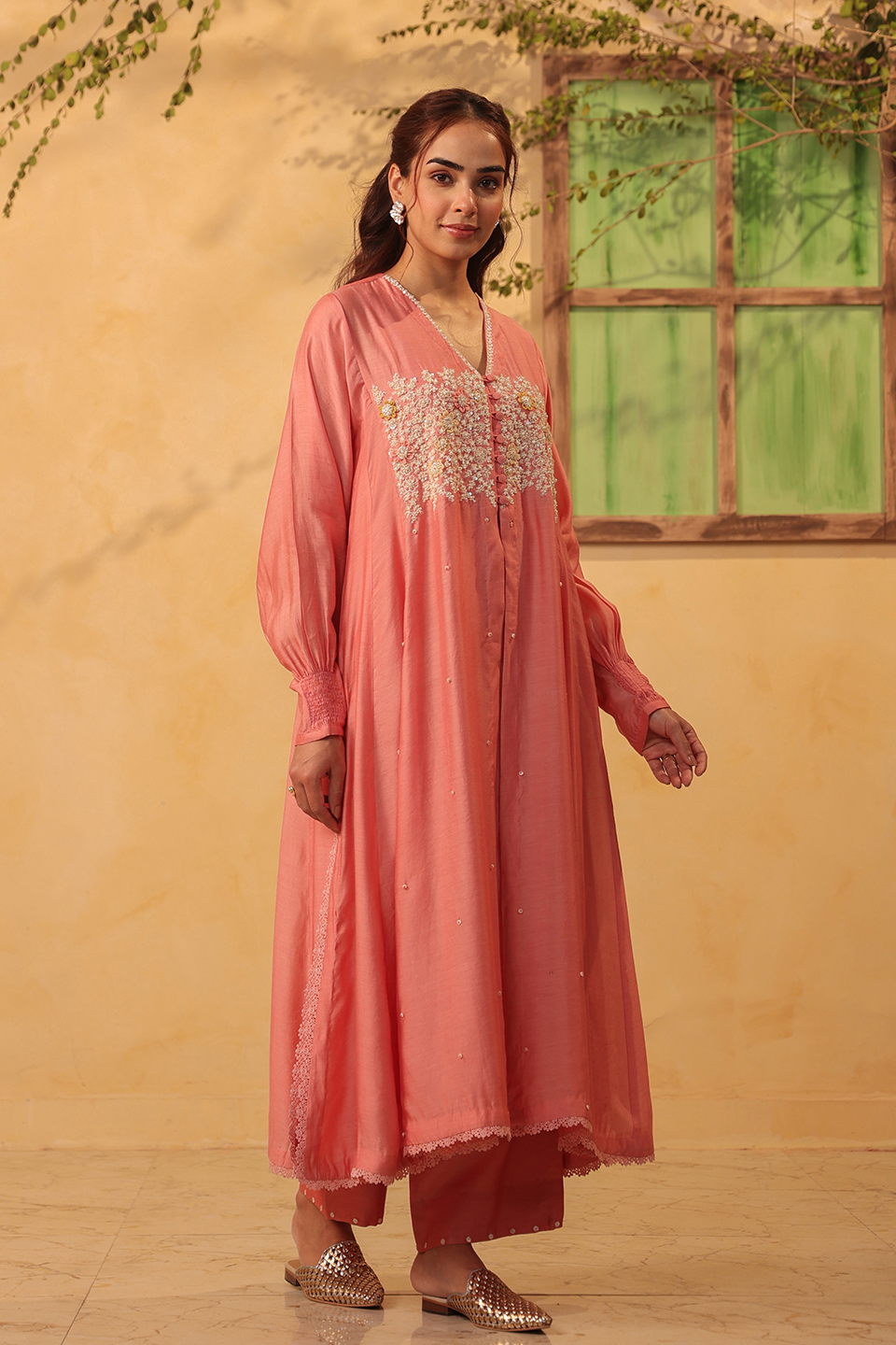 Vaayu Pink Jacket Style Kurta Set