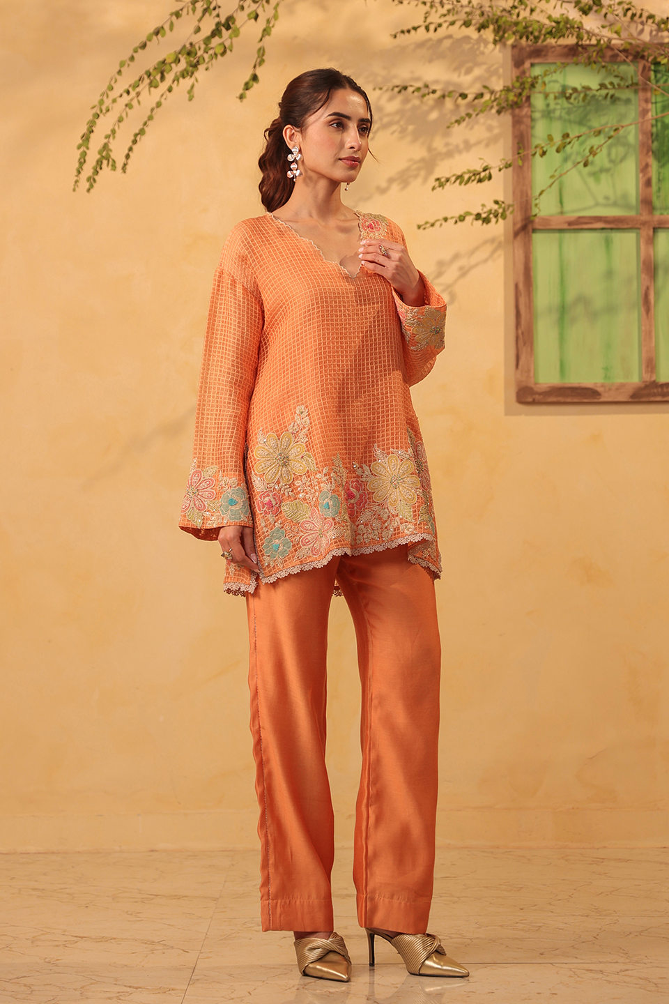 Vaayu Orange Heavy Applique Co-Ord Set