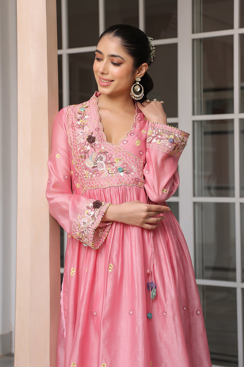 Gulzar Pink Frockstyle Kurta Set