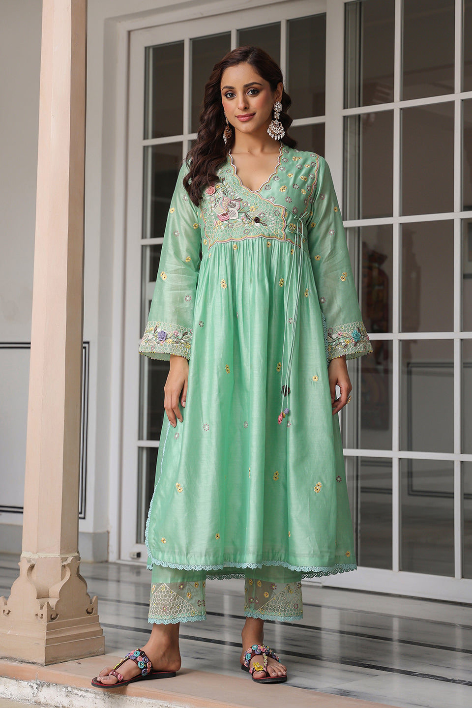 Gulzar Green Frockstyle Kurta Set