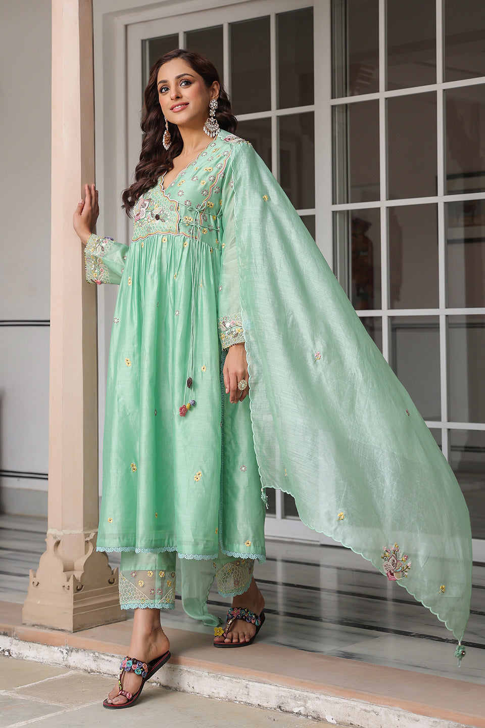Gulzar Green Frockstyle Kurta Set