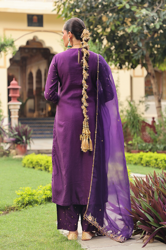 Ahista Purple Mayur Applique Long Kurta Set