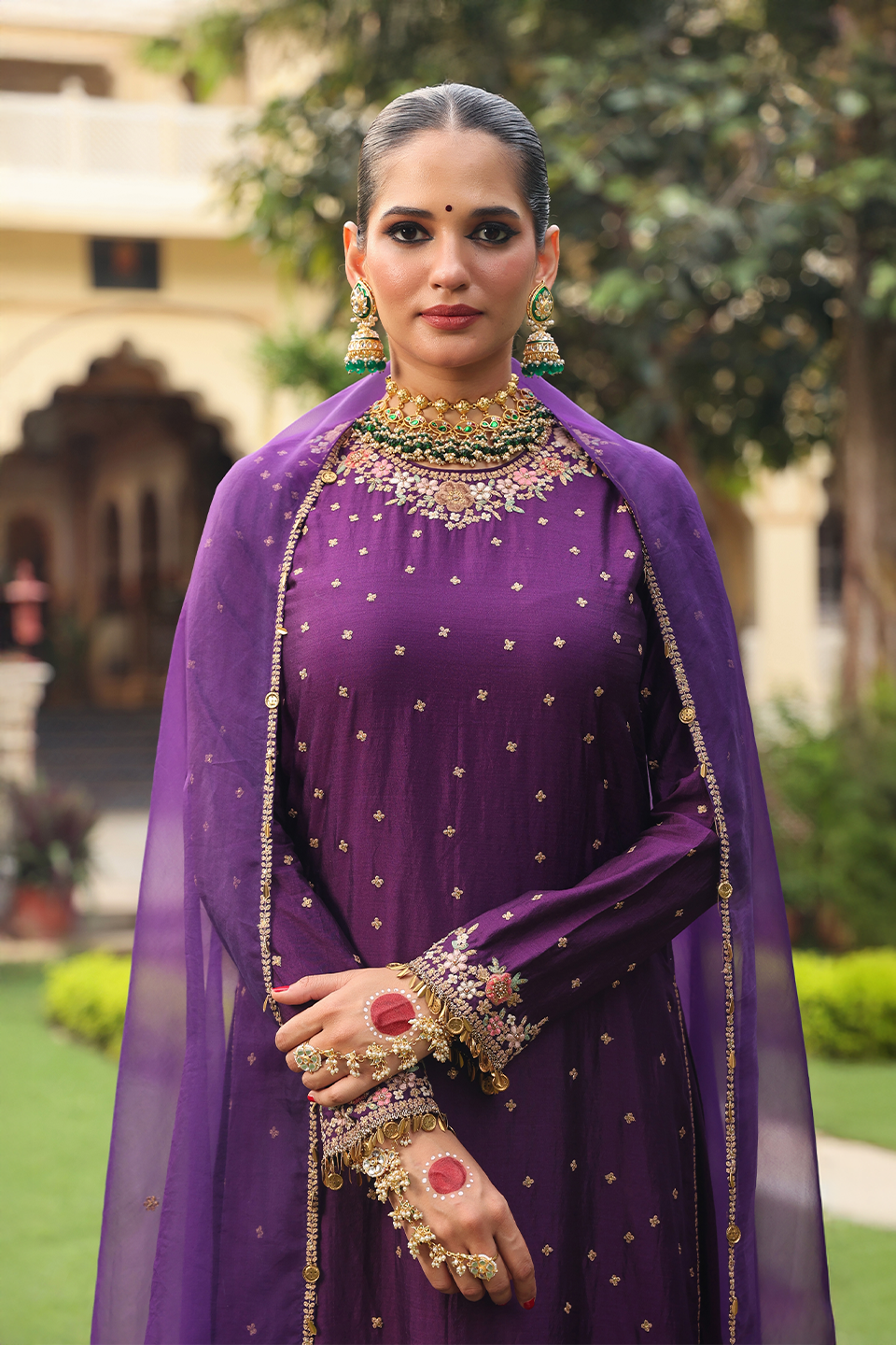 Ahista Purple Mayur Applique Long Kurta Set