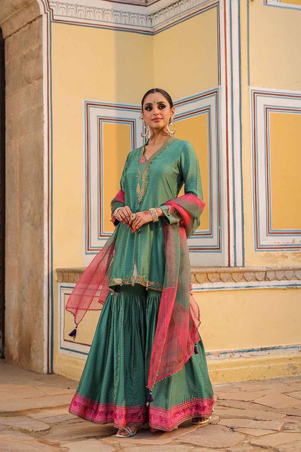 Cheent Print Sharara Cut Work + Heavy Hem