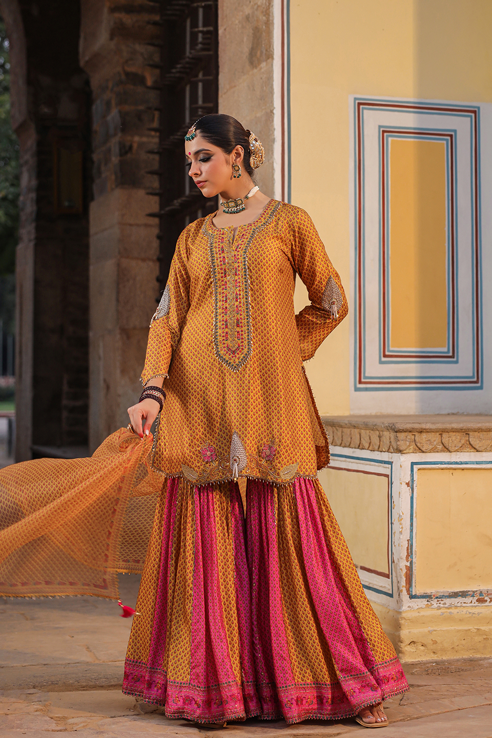 Cheent Dual Print Sharara Heavy Hem
