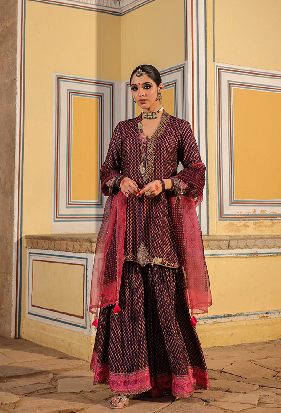 Cheent Print Sharara Cut Work + Heavy Hem