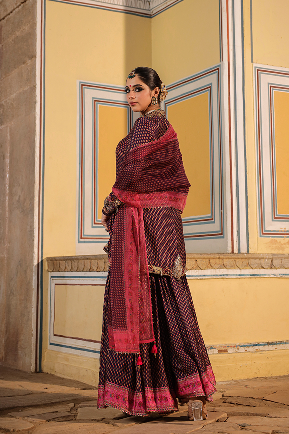 Cheent Print Sharara Cut Work + Heavy Hem