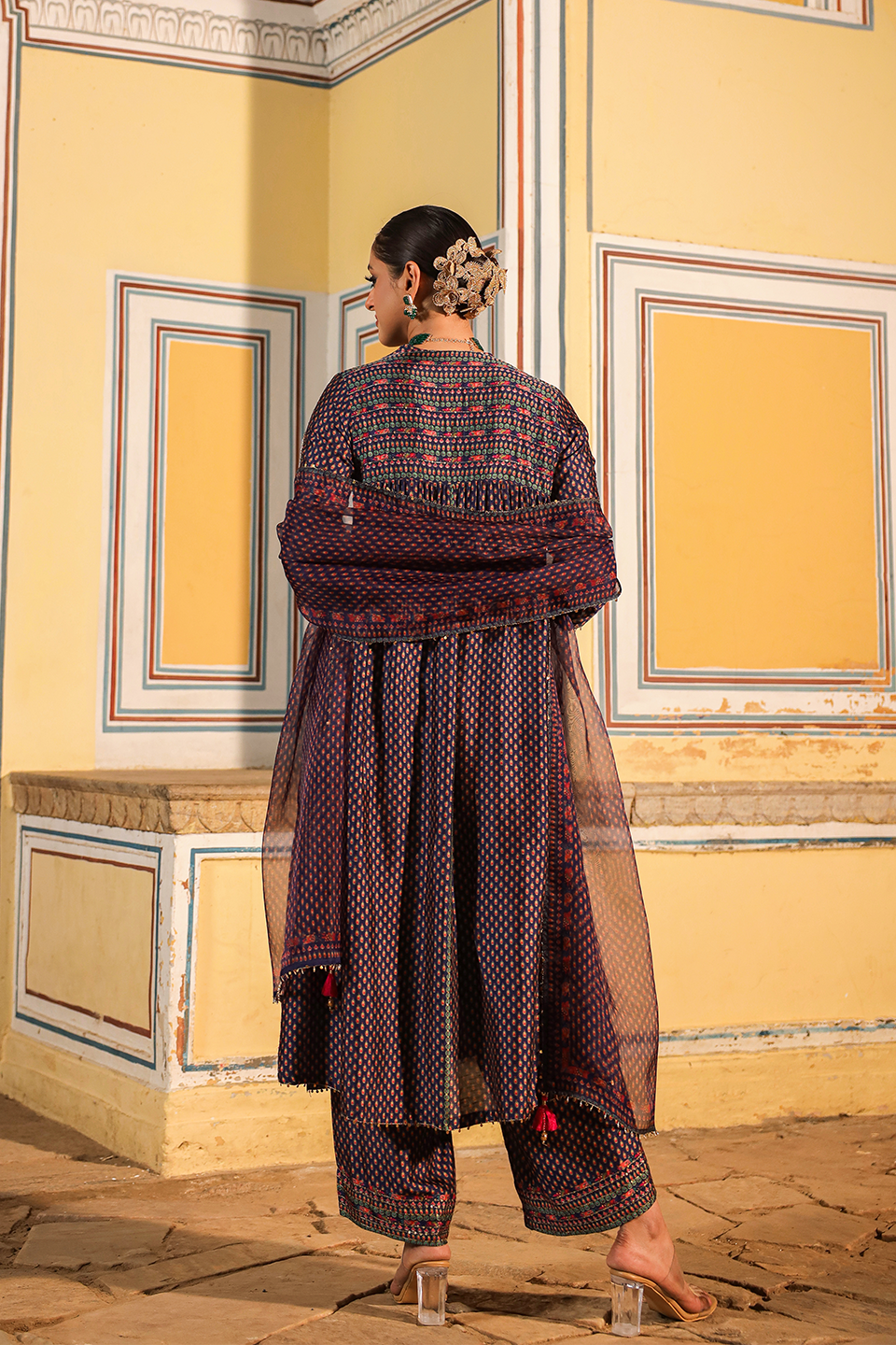 Cheent Print Heavy Neck Kurta Set
