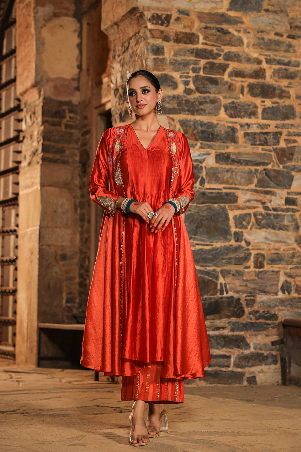 Cheent Embroidery Solid Jacket Kurta Set