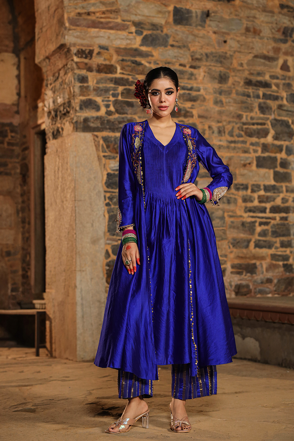 Cheent Embroidery Solid Jacket Kurta Set