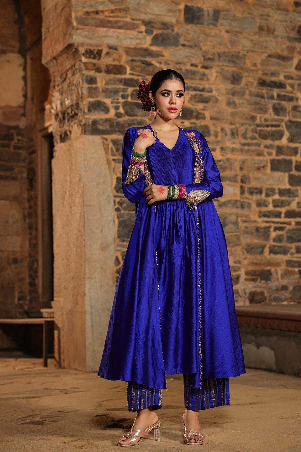 Cheent Embroidery Solid Jacket Kurta Set
