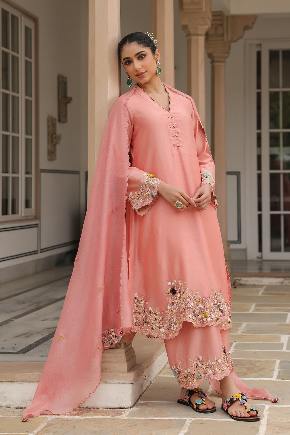 Gulzar Peach Scallop Kurta Set