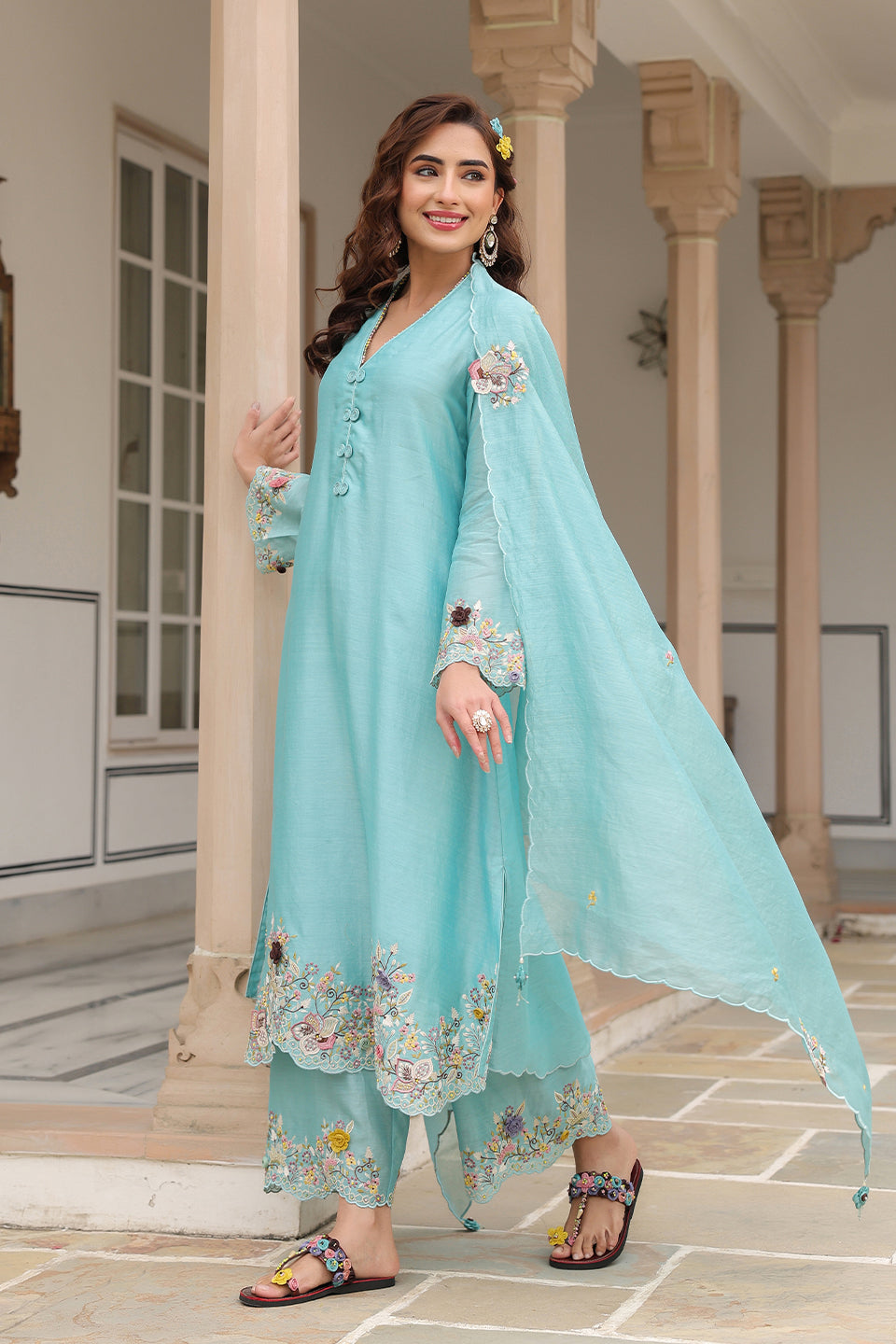 Gulzar Blue Scallop Kurta Set
