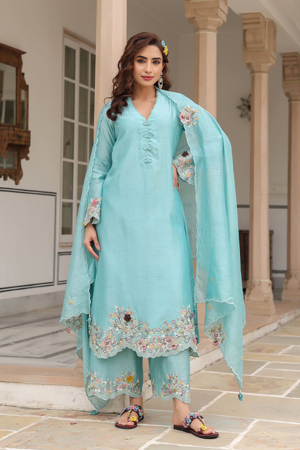 Gulzar Blue Scallop Kurta Set