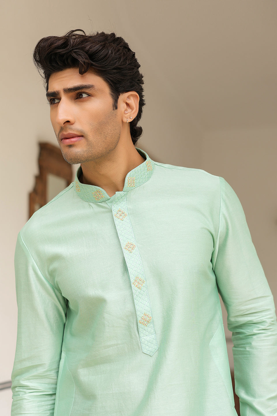 Gulzar Mint Green Placket Embroidered Kurta Set