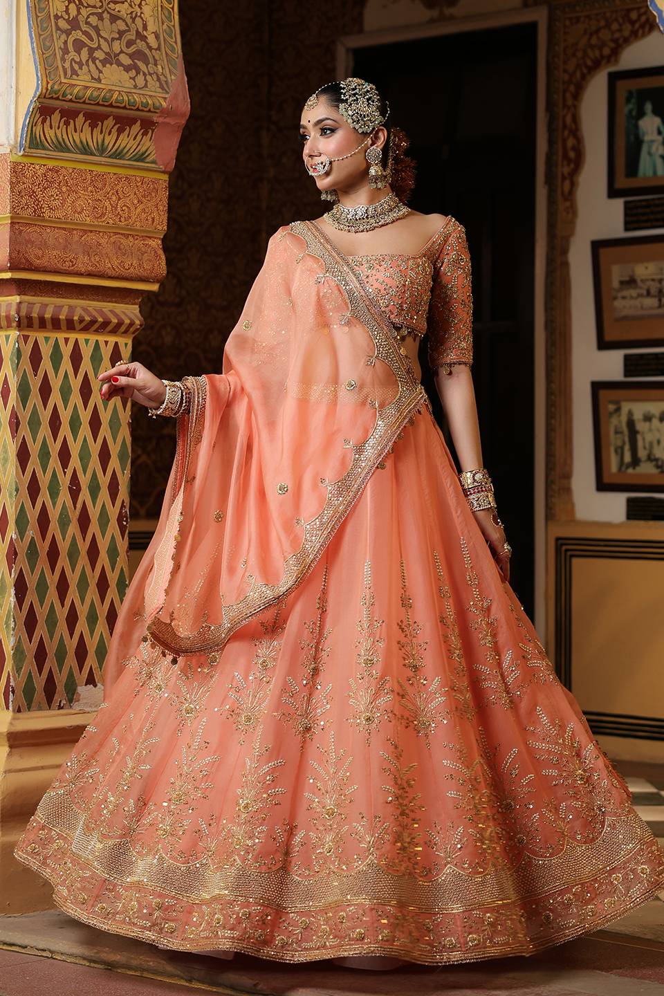 Ahista Peach Zardosi Lehenga Set