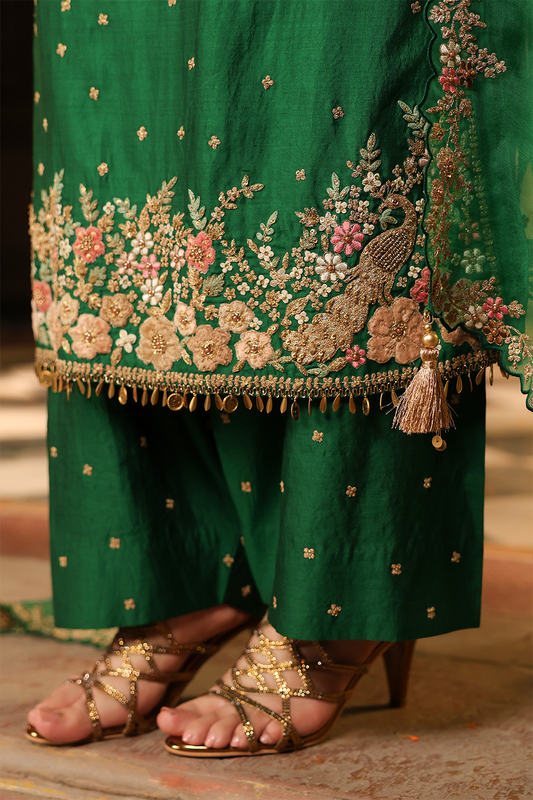 Ahista Green Mayur Applique Long Kurta Set