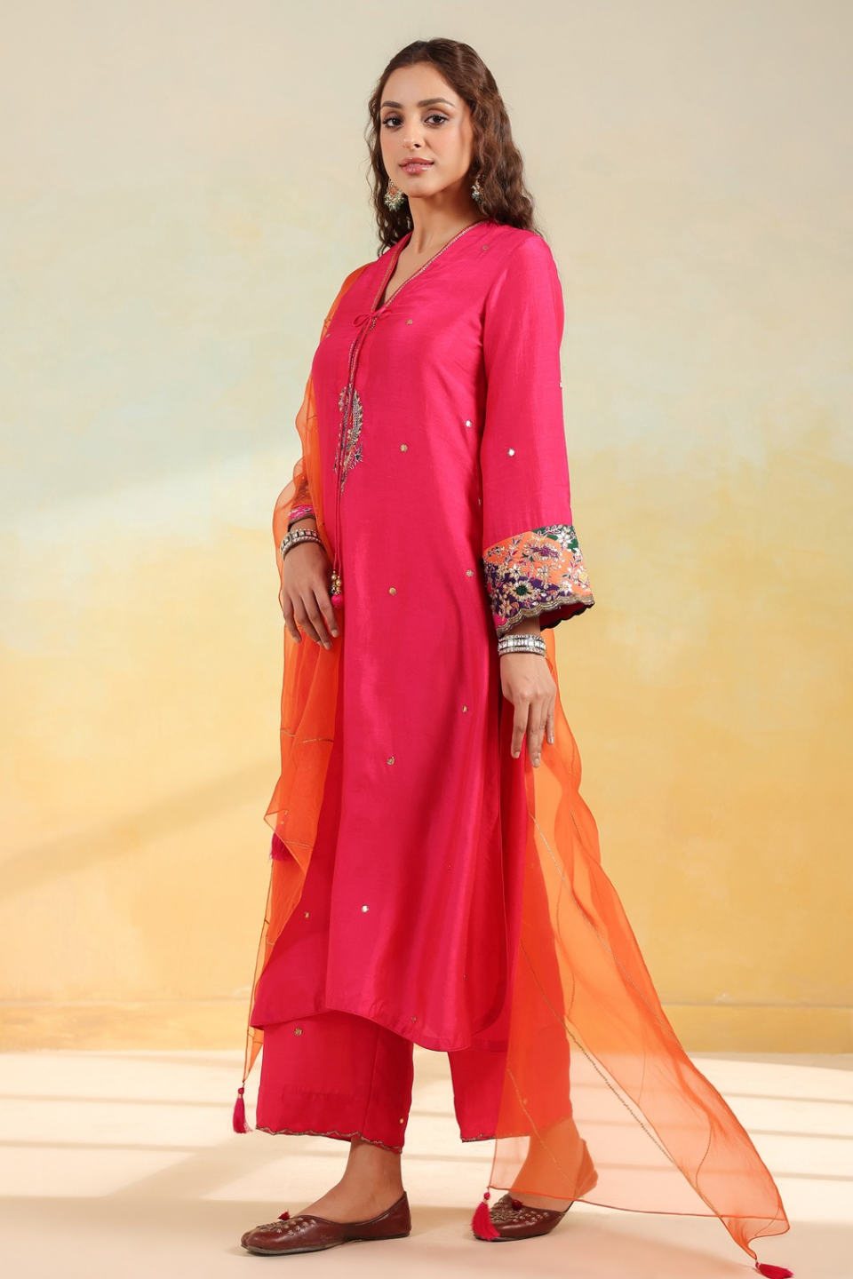 Pink Paisely Gota Patti Kurta Set