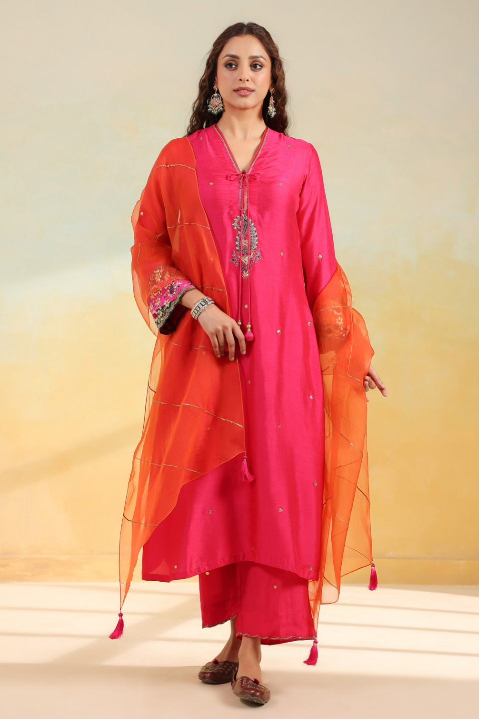 Pink Paisely Gota Patti Kurta Set