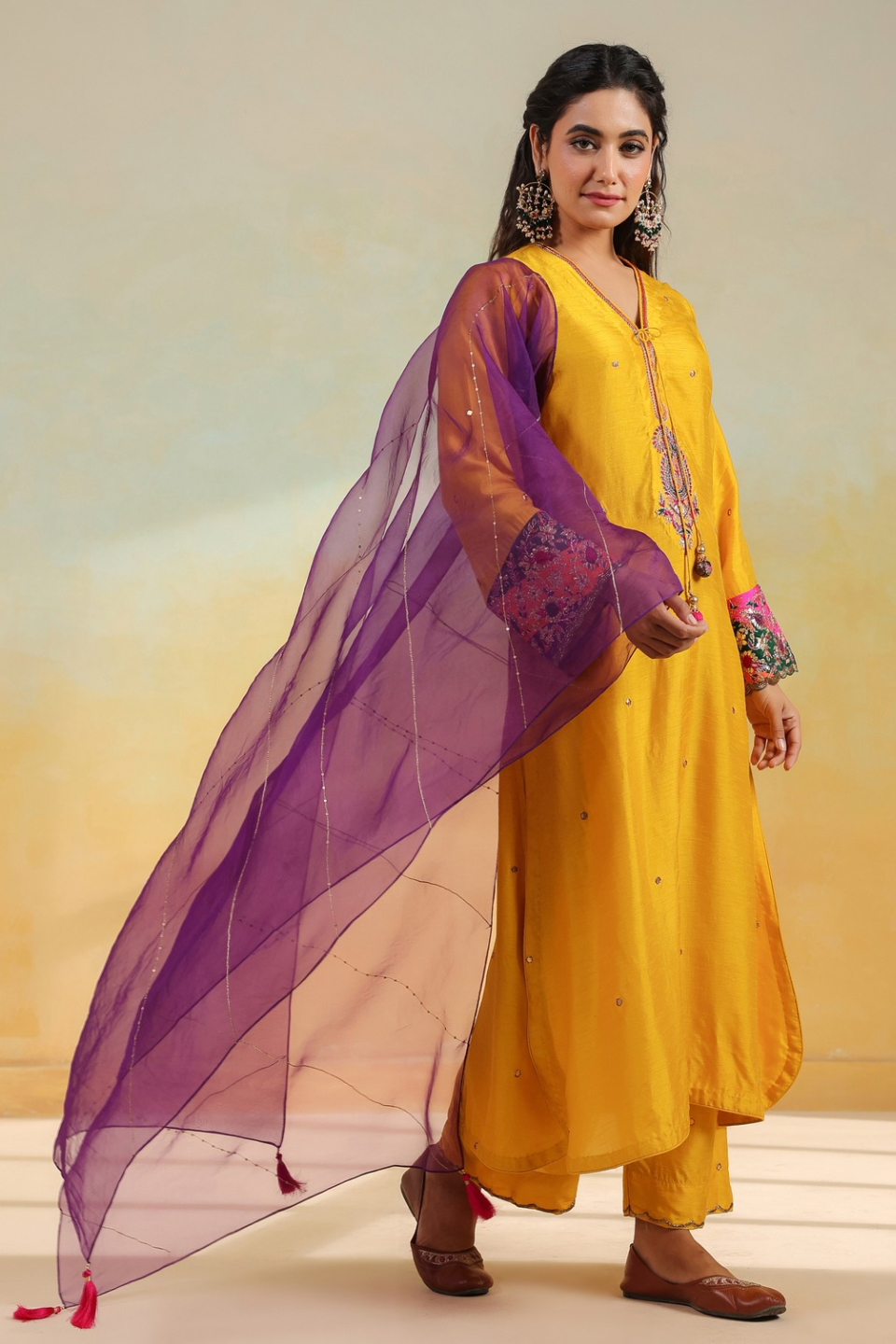 Yellow Paisely Gota Patti Kurta Set
