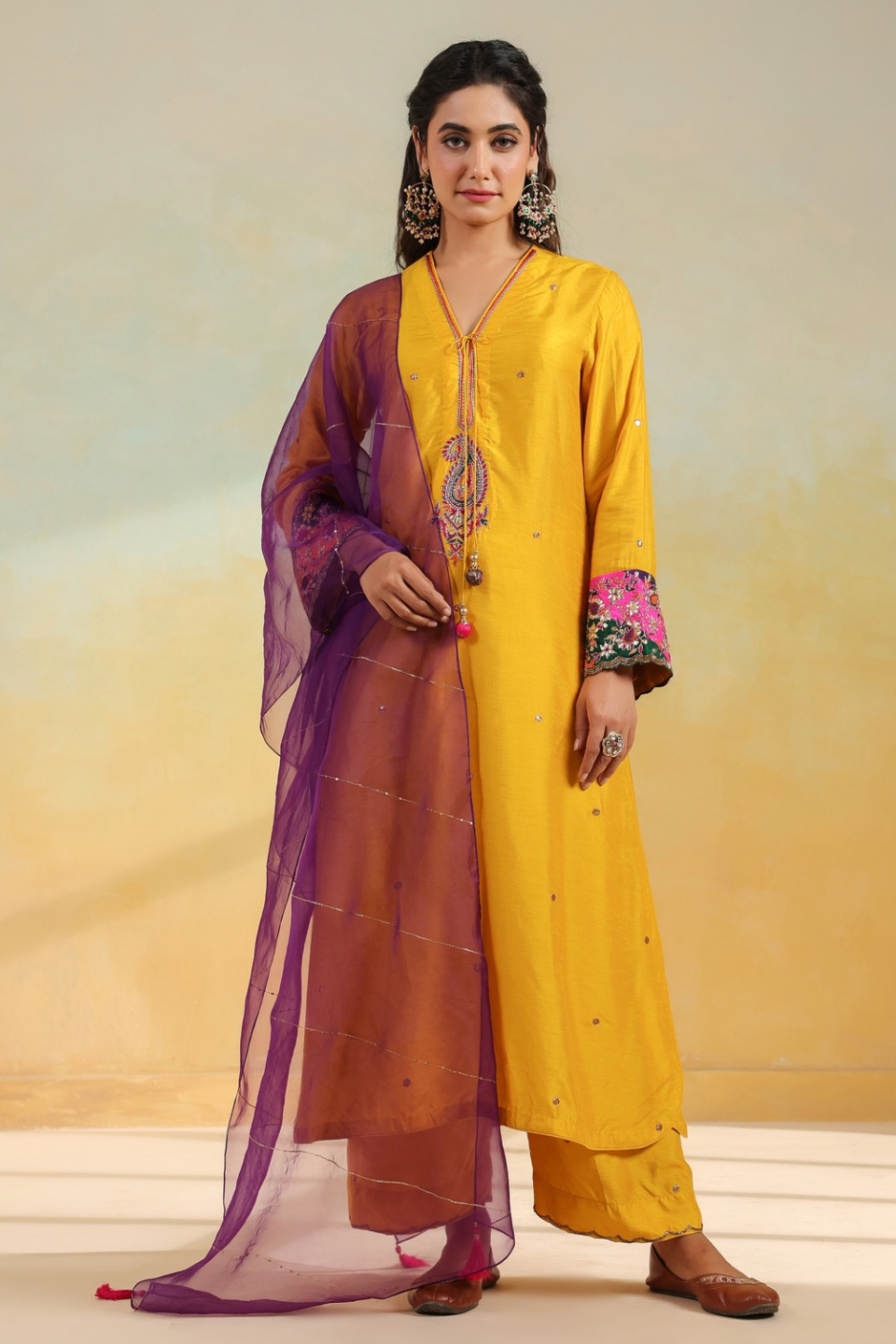 Yellow Paisely Gota Patti Kurta Set