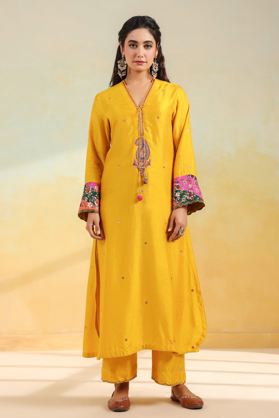 Yellow Paisely Gota Patti Kurta Set