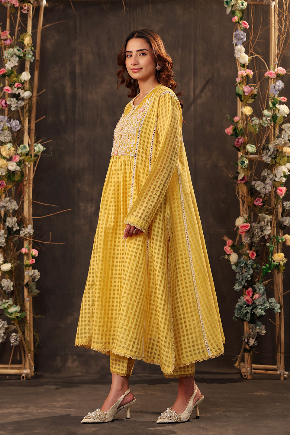 Vaayu Yellow Panelled Kalidar Set