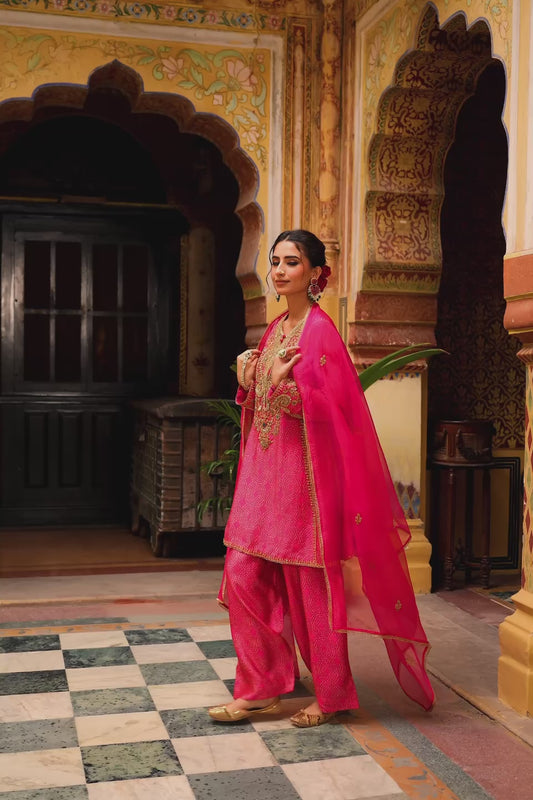 Ahista Pink Printed Pheran Short Kurta Set