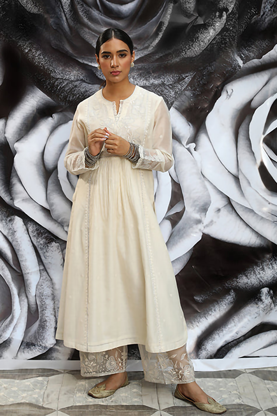 Ivory Applique Frock Style Kurta Set