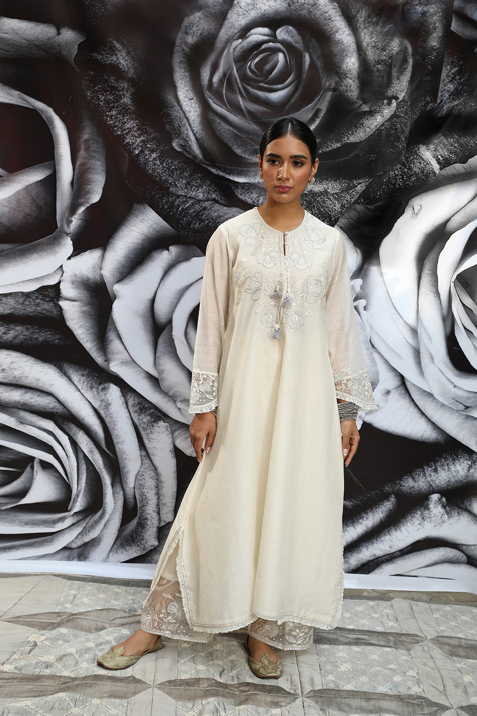 Ivory Applique Yoke Kurta Set