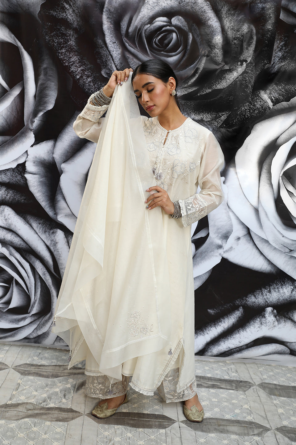 Ivory Applique Yoke Kurta Set