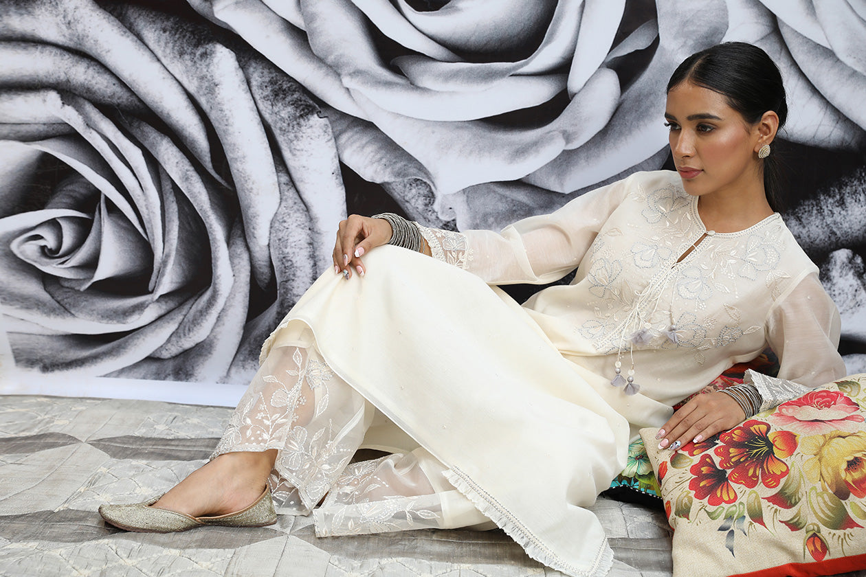 Ivory Applique Yoke Kurta Set