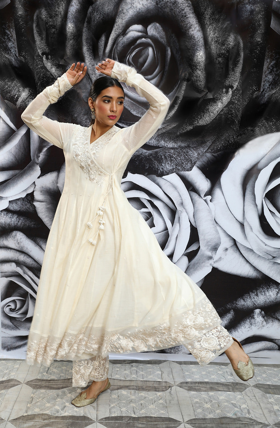Ivory Angrakha Rose Kurta Set