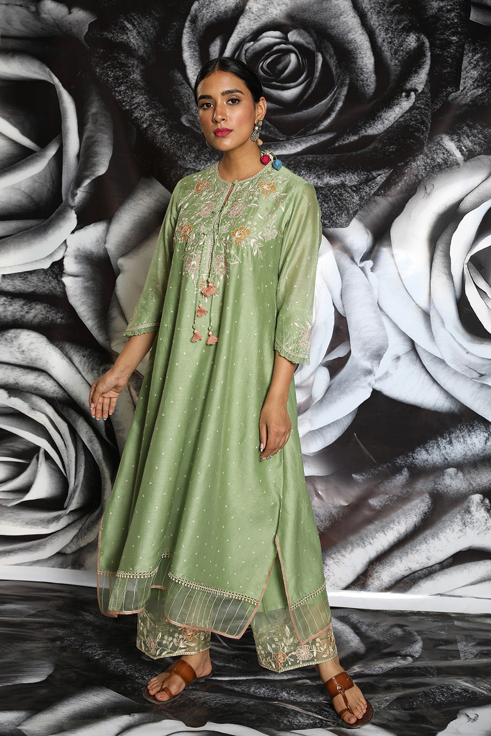 Mint Green Applique Layered Kurta Set