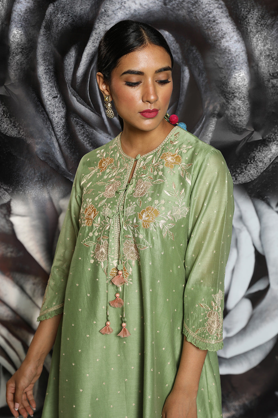 Mint Green Applique Layered Kurta Set