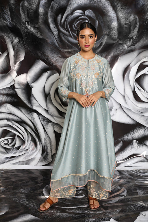 Sky Blue Applique Layered Kurta Set
