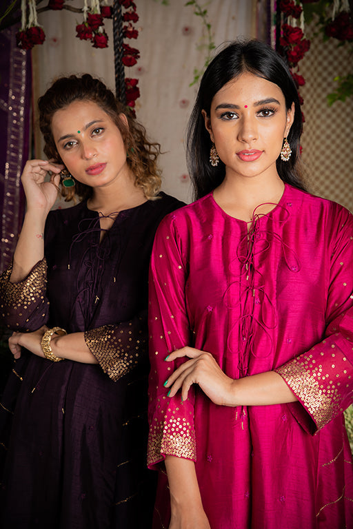 Wine Gold Tikki Set With Palazzo