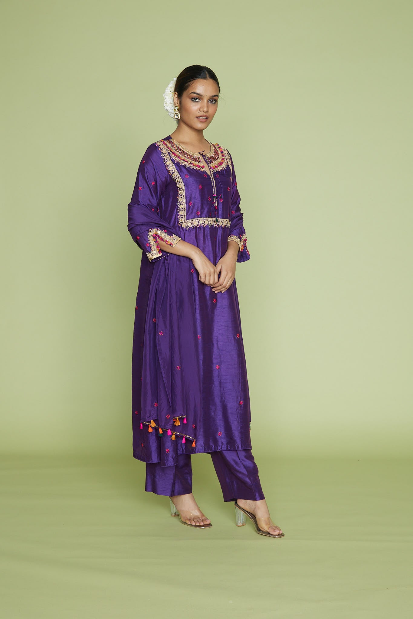 Purple Colorful Coin Square Neck Kurta Set