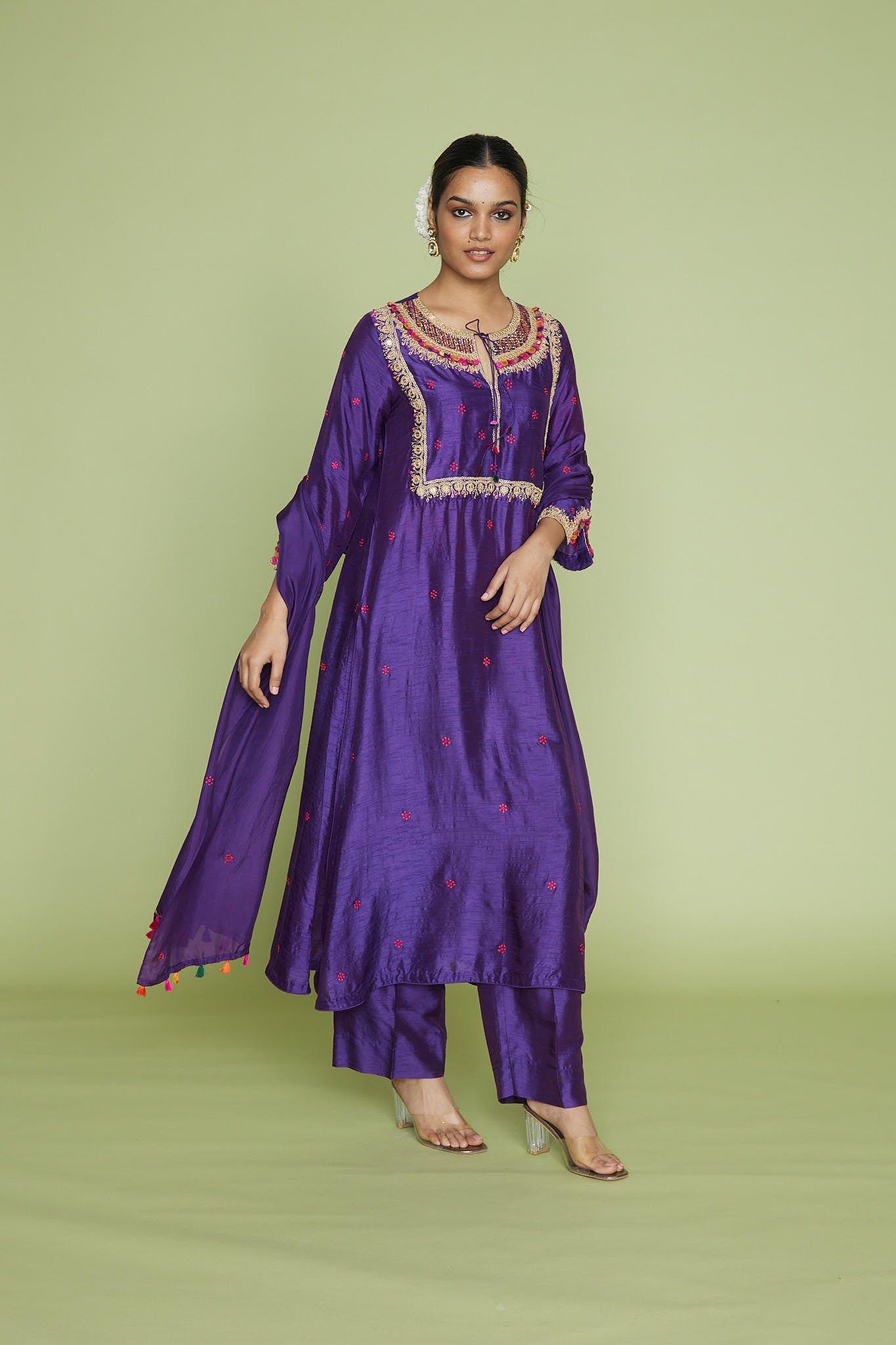 Purple Colorful Coin Square Neck Kurta Set