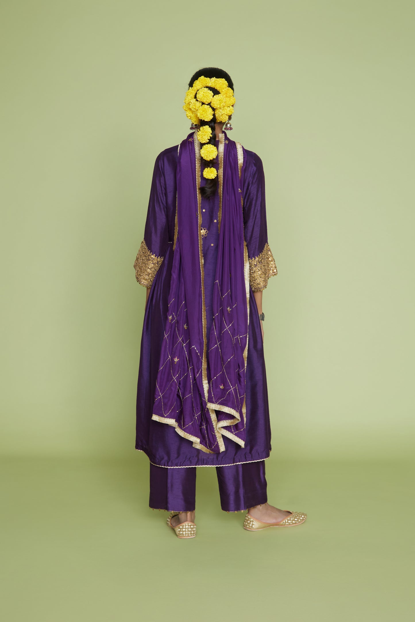 Purple Heavy Pitta Neck & Marodi Sleeves Kurta Set