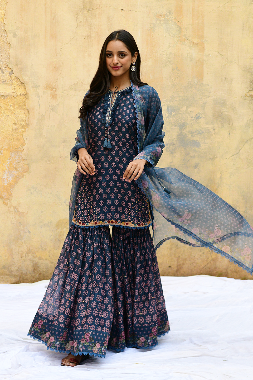 Blue Dotted Cascade Sharara