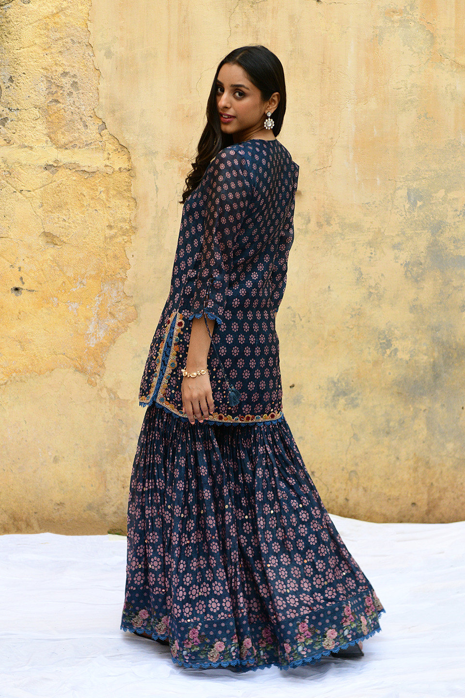 Blue Dotted Cascade Sharara