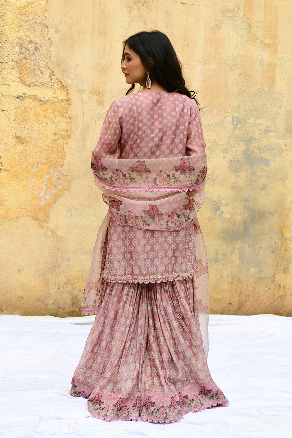 Pink Dotted Cascade Sharara