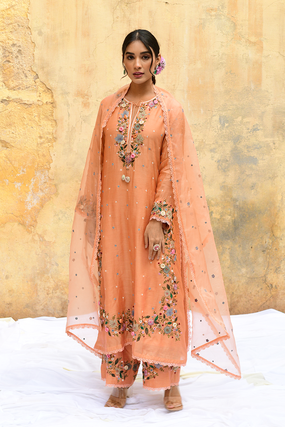 Peach Orchid Heavy Long Kurta