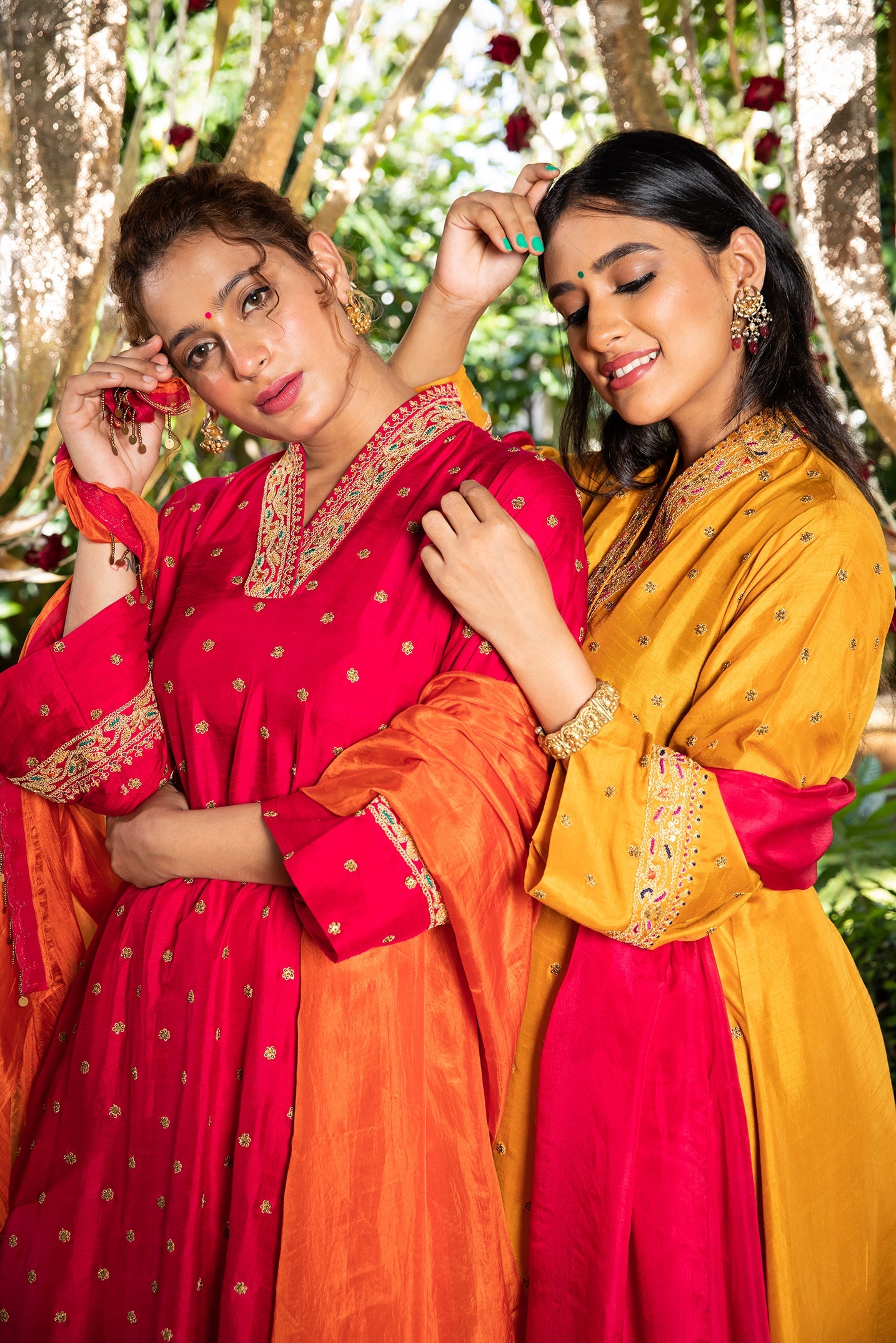 Pink Resham V Neck Kurta Set