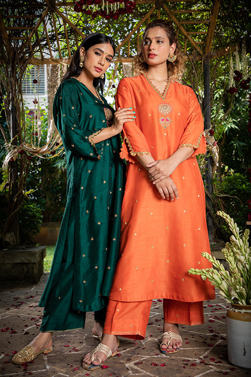 Green Chaand Motif Kurta Set