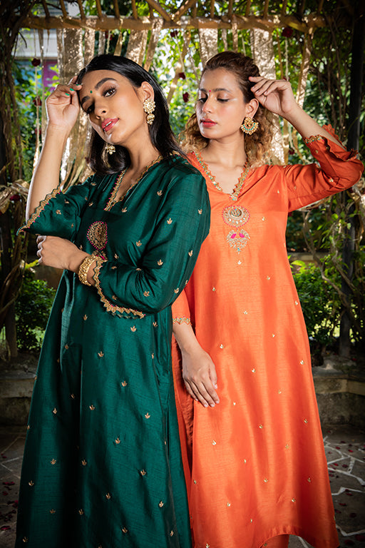 Green Chaand Motif Kurta Set
